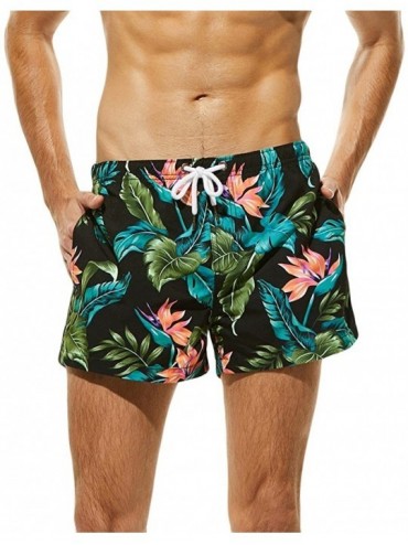 Board Shorts Mens Fashion Floral Drawstring Swim Trunks Outdoor Elastic Waist Slim Fit Beach Shorts Quick Dry Bathing Suits -...