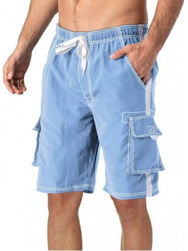 Board Shorts Men's Swim Trunks with Mesh Liner 4 Pockets Quick Dry Beachwear Swimuits Board Shorts - Light Blue - CI195338ADZ...
