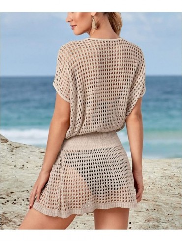 Cover-Ups Womens Bathing Suit Swimwear Beach Cover up Bikini Coverups Swimsuit Shirt Dress - Crochet-beige - CT18U4L0CG8 $14.44