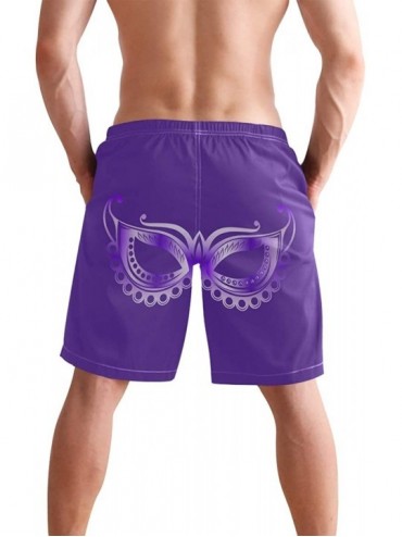 Racing Men's Swim Trunks Quick Dry Beach Board Shorts with Pockets - Funny Mardi Gras Carnival Masks - C618QGCCMRU $33.52