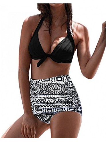 Racing Swimwear for Womens- Summer Beach High Waist Swimuit Female Retro ewear Set Beachwear Tankini Bikini - Gray3 - CF18O2H...