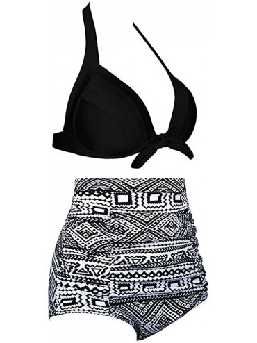 Racing Swimwear for Womens- Summer Beach High Waist Swimuit Female Retro ewear Set Beachwear Tankini Bikini - Gray3 - CF18O2H...