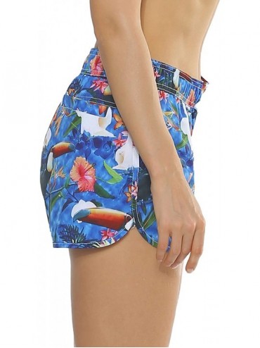 Board Shorts Women's Drawstring Board Shorts Quick Dry Beach Shorts for Swimming with Soft Liner - Blue/Floral Pattern - CS18...
