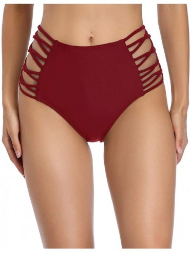 Bottoms Women High Waisted Bikini Bottom Sexy Strappy Swim Shorts Briefs Bathing Suit Swimwear - Wine Red - C71940KY8G4 $23.05