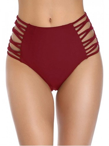 Bottoms Women High Waisted Bikini Bottom Sexy Strappy Swim Shorts Briefs Bathing Suit Swimwear - Wine Red - C71940KY8G4 $14.21
