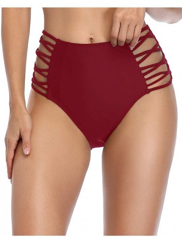 Bottoms Women High Waisted Bikini Bottom Sexy Strappy Swim Shorts Briefs Bathing Suit Swimwear - Wine Red - C71940KY8G4 $14.21