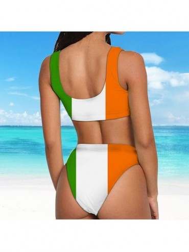 Sets Ireland Flag Bikini Sets Two Piece Swimsuit Low Scoop Crop Top High Waisted Cheeky Bottoms Women - Multicoloured - CD18R...