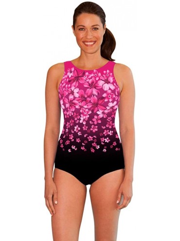 One-Pieces Chlorine Resistant Pink Flower Rain High Neck One Piece Swimsuit Size 10 - CW18A42DO7T $78.20