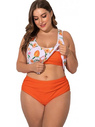 Sets Plus Size Swimwear High Waisted Swimsuit Two Piece Bikini Sets Bathing Suit Ruffled Cold Shoulder - Multi Color - C6193Y...