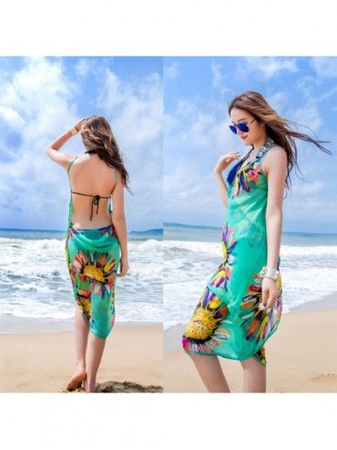 Cover-Ups Casual Beach Dress Sunflower Print Chiffon Wrap Bikini Cover Up Tunic Dresses - Rose Red - CG18T8TONY8 $6.58