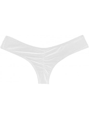 Bottoms Women Sexy Pleated Bikini Bottom Thong T-Back Bathing Swimsuit Swimwear G-String - White - CZ197NZ9IZ3 $27.65