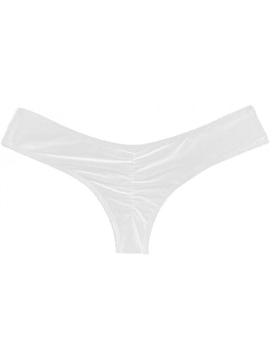 Bottoms Women Sexy Pleated Bikini Bottom Thong T-Back Bathing Swimsuit Swimwear G-String - White - CZ197NZ9IZ3 $17.04