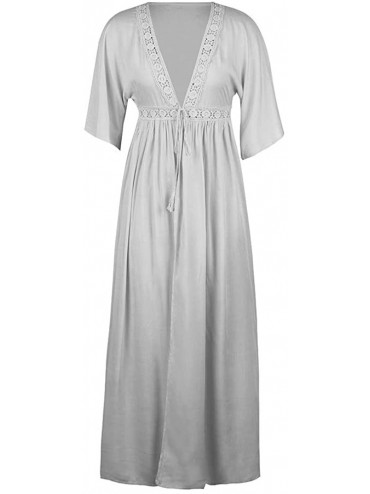 Cover-Ups Plus Size Lace Cardigan for Women Long Loose Shawl Kimono Top Cover Up Beachwear - Gray 02 - CJ1967XG2UD $20.38