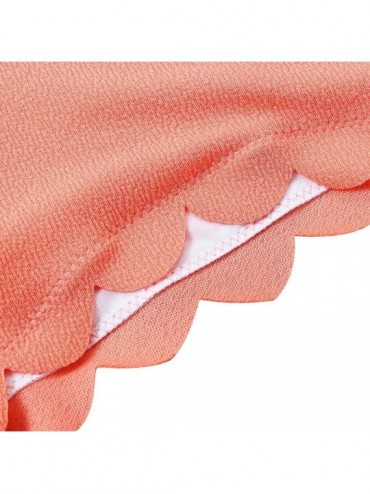 Sets Women's Classic Flounced Scalloped Wave Edge Trim Push-up Padded Vintage Bikini Bathing Suit Swimsuit Set - Pink - CC18R...