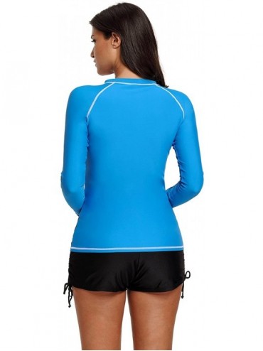 Rash Guards Women's Long Sleeve Rash Guard Shirts UV Protection Printed Swimwear Swimsuits Athletic Tops - Colored Blocks - C...