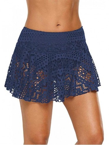 Tankinis Beach Board Shorts Women- Women's Lace Crochet Skirted Bikini Bottom Swimsuit Short Skort Swim Skirt - Navy-without ...