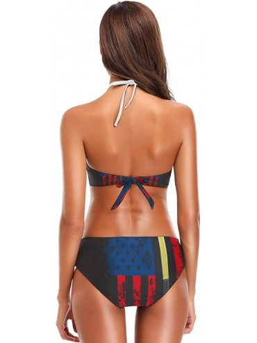 Sets Italian Flag Map Women's Sexy Bikini Swimsuit Set Halter Bathing Suit Swimwear Beachwear Firefighter Axe Red Line Flag -...