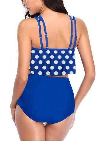 Tankinis Women Ruffled Overlay High Waist Tankini Tummy Control Bathing Suits - A-blue+dot - CG18U4KTOC3 $32.18
