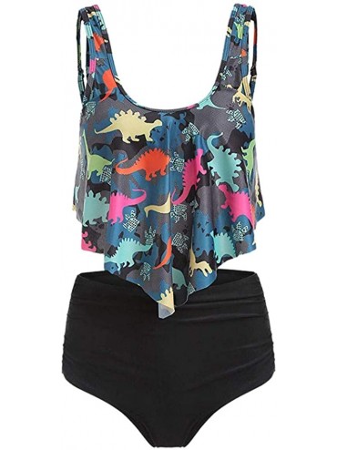 Sets Dinosaur Tankini Swimsuits for Women Plus Size High Waist Sling Lily Side Split Bikini(X-Large-Green-1) - CF18SE72YLE $1...