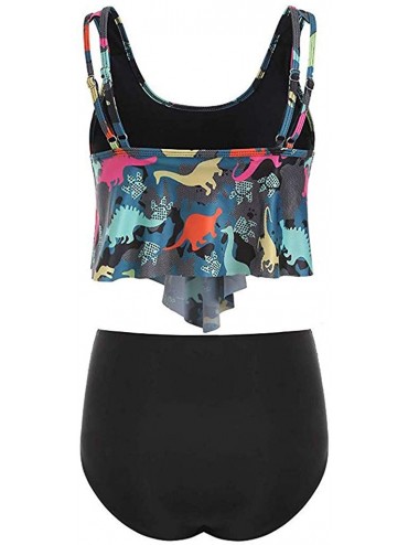 Sets Dinosaur Tankini Swimsuits for Women Plus Size High Waist Sling Lily Side Split Bikini(X-Large-Green-1) - CF18SE72YLE $1...
