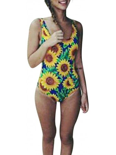 One-Pieces Women One Piece Monokini Sunflower Printed Cut Out Swimsuit Swimwear Beachwear Push Up Bathing Suit - Multi Color ...