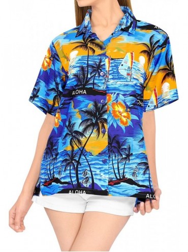 Cover-Ups Womens Tropical Hawaiian Blouse Shirt Button Down Shirt Dress Printed C - Blue_v612 - CD1957I4TLI $33.73