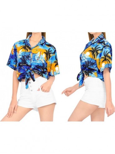 Cover-Ups Womens Tropical Hawaiian Blouse Shirt Button Down Shirt Dress Printed C - Blue_v612 - CD1957I4TLI $20.06