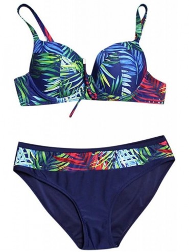 Sets Plus Size Padded Push Up Boho Style Two Piece Bikini with Underwire Set Padded Swimsuit Bathing Suit - Navy - C4195ZUHHR...