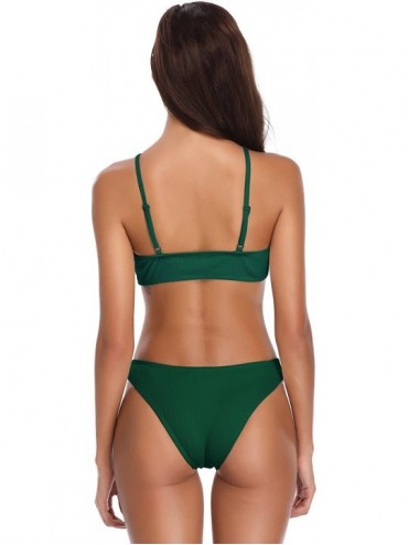 Sets Women's Low Scoop Bikini Top Crop Solid Color Swimsuit - Deep Green - CP18EDRSIH9 $27.91