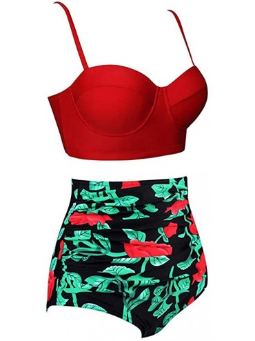 Racing Women's Bikini 2Pc Ruffled Swimsuits Tankini Set - Z-6 Red - C4196Z0QL26 $20.54