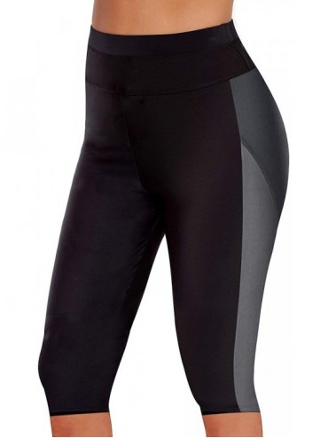 Bottoms Womens Plus Size Rash Guard Capris Long Swim Shorts Tankini Bottom - Black Gray - CK1945OMA70 $37.41