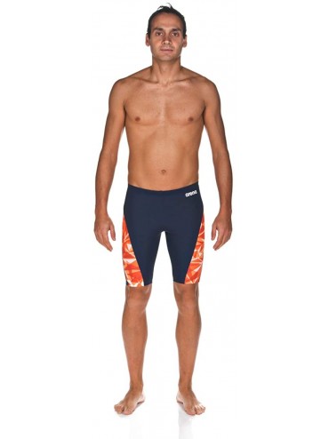 Racing Men's Shattered Glass MaxLife Panel Jammer Swimsuit - Orange - CJ18TLM6UN0 $83.36