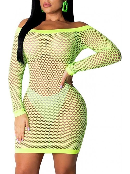 Cover-Ups Women's Sexy Bodycon Dresses Swimwear Cover Ups Mesh See Through Summer Beach Mini Clubwear - Green - CV18SNIYA2L $...