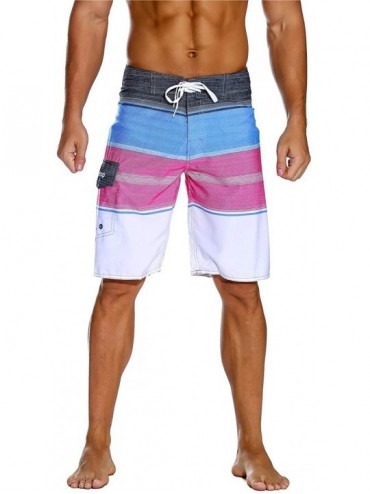 Board Shorts Men's Bathing Board Trunks Beach Shorts Holiday Hawaiian Colorful Striped - Pink-177 - CC18CL2YI5S $19.74