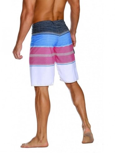 Board Shorts Men's Bathing Board Trunks Beach Shorts Holiday Hawaiian Colorful Striped - Pink-177 - CC18CL2YI5S $19.74