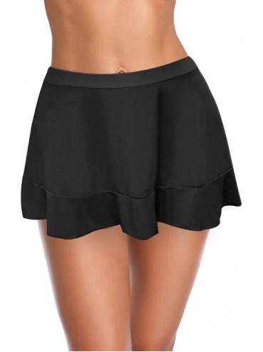 Tankinis Women's Ruffle Swim Skirt Bikini Bottom Built-in Swim Bottom Swimsuit - Black - C218ZRW0U7G $37.19