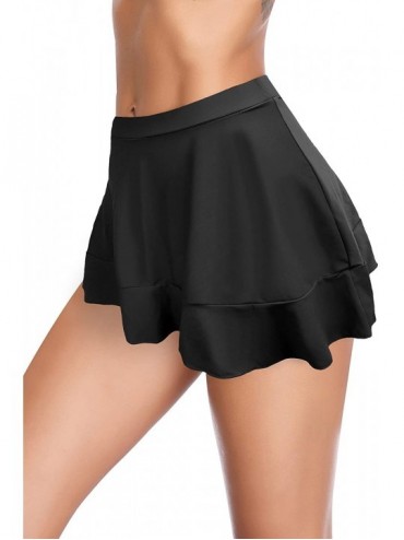Tankinis Women's Ruffle Swim Skirt Bikini Bottom Built-in Swim Bottom Swimsuit - Black - C218ZRW0U7G $23.44