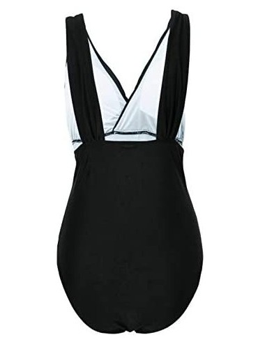 One-Pieces Women's One Piece V-Neckline Ruched Monokini Solid Swimwear Tummy Control Bathing Suit Large Size M-4XL - Black - ...