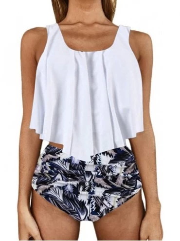 Sets Two Piece Swimsuits for Women Plus Size Sexy Backless Halter Floral Printed Swimwear Set - Zy-white - C619483MUQ3 $25.74