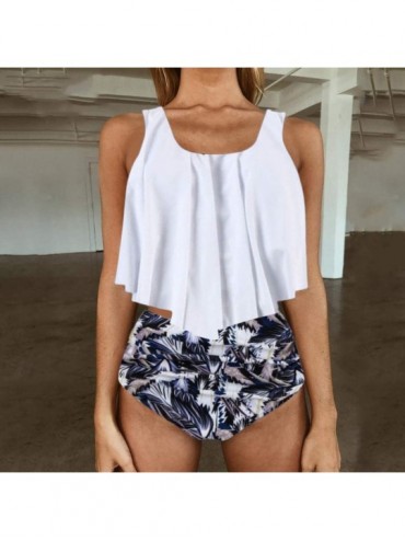 Sets Two Piece Swimsuits for Women Plus Size Sexy Backless Halter Floral Printed Swimwear Set - Zy-white - C619483MUQ3 $14.96