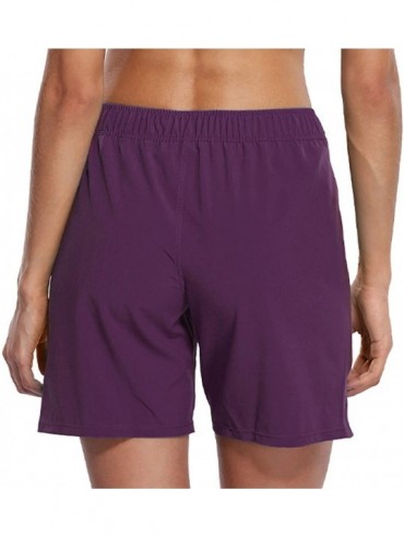 Board Shorts Women Board Shorts Long Active Swim Shorts Tummy Control High Waist - Purple Split - C5199XE7W8T $21.39