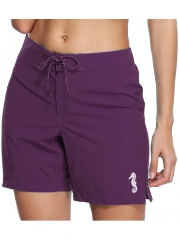Board Shorts Women Board Shorts Long Active Swim Shorts Tummy Control High Waist - Purple Split - C5199XE7W8T $21.39