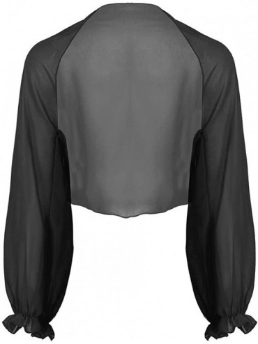 Cover-Ups Women's Sheer Chiffon Long Sleeve Bolero Shrugs Cardigan Kimono Beach Shawl Cover Up - Black - C818R5OCRT9 $29.07