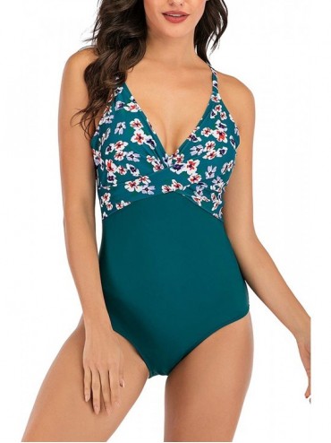Racing One Pieces Swimsuits V Neck Athletic Training Bathing Suits for Women - Green - C3194663D02 $18.20