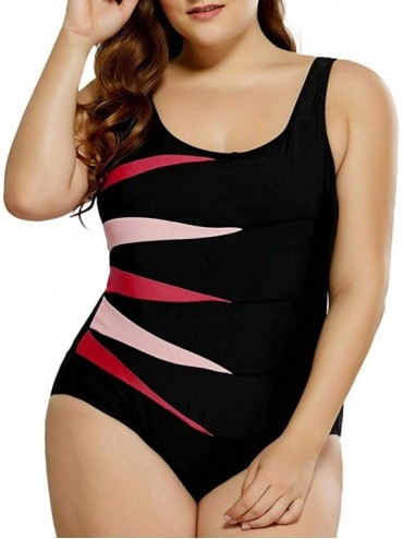 One-Pieces Womens Plus Size Swimsuit Sexy Bathing Suit Beachwear One Piece Monokini Tummy Control Swimwear L-5XL - Red - CH18...