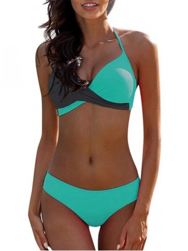 Tankinis New Womens Solid Padded Push up 2 Piece Bikini Sets Tankini Top Triangle Swimsuit T Back V Style Bottom Mint Green -...