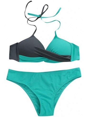 Tankinis New Womens Solid Padded Push up 2 Piece Bikini Sets Tankini Top Triangle Swimsuit T Back V Style Bottom Mint Green -...