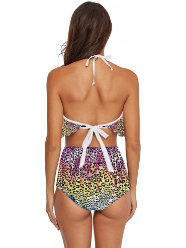 Sets Women Flounce High Waisted Bikini Set Halter Neck Two Piece Swimsuit Leopard Print - Colorful Leopard South Carolina - C...