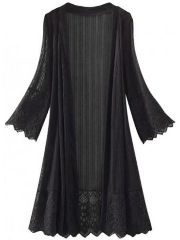Cover-Ups Plus Size Lace Cardigan for Women Long Loose Shawl Kimono Top Cover Up Beachwear - Z Black - CF18H5ESO3A $28.26