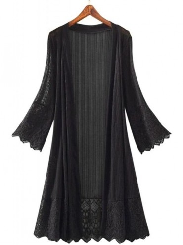 Cover-Ups Plus Size Lace Cardigan for Women Long Loose Shawl Kimono Top Cover Up Beachwear - Z Black - CF18H5ESO3A $17.71